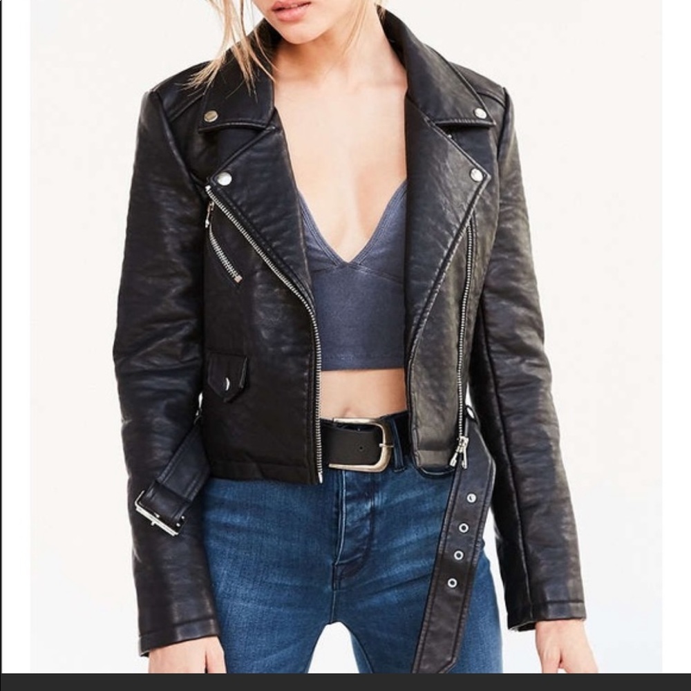 Silence + Noise Pebbled Belted Moto Jacket